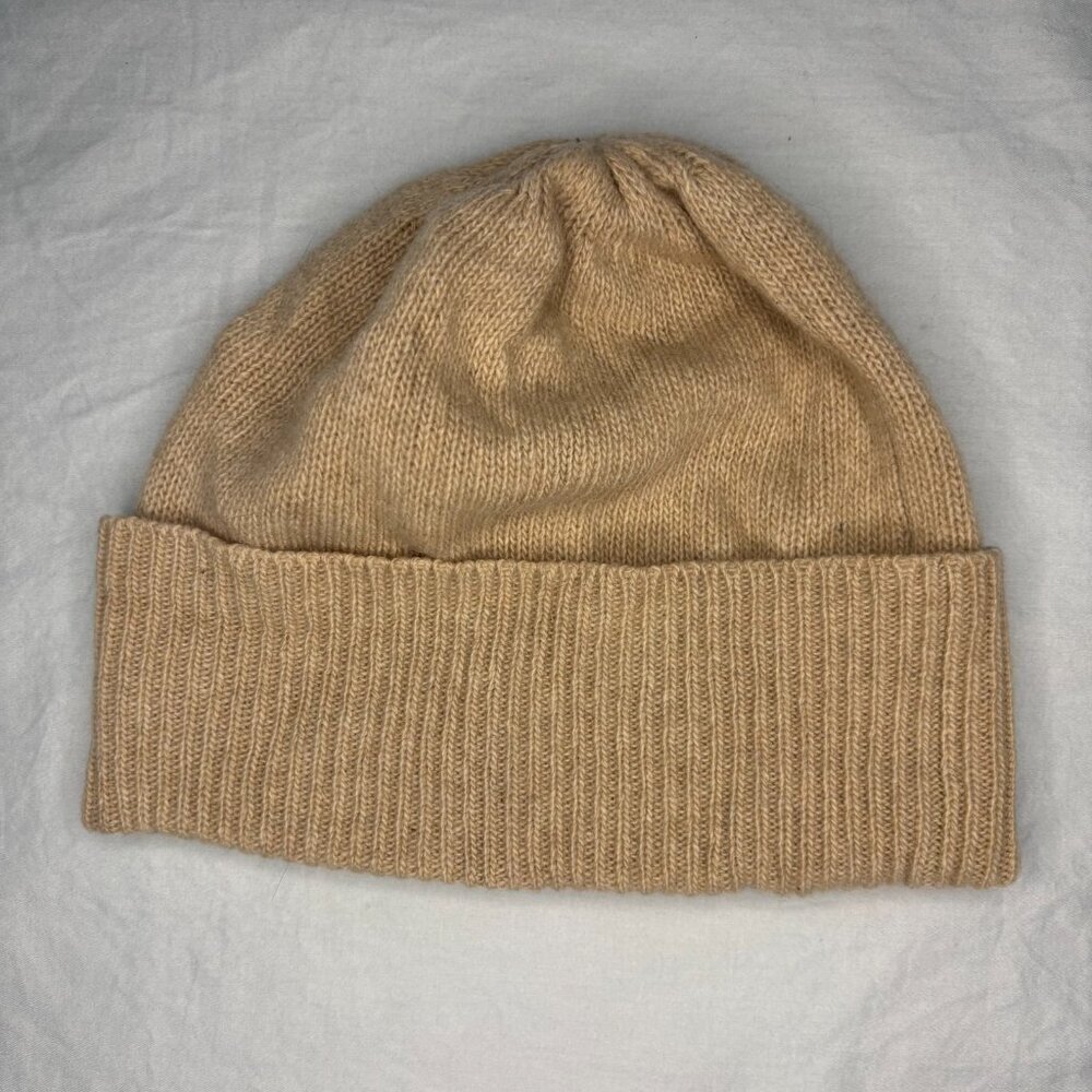 PORTOLANO 100% Cashmere Hat Kids Ribbed Knit Soft Stretch Tan Warm Winter